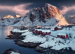 Norwegia, Góry, Wieś, Hamnoy, Zima