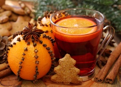 Świąteczna, Herbata, Ciastka, Pomarańcza, Goździki, Cynamon
