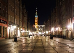 Miasto, Gdańsk, Ulica, Noc, Latarnie