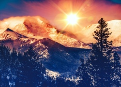 Zima, Góry, Zachód słońca