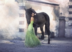 Koń, Kobieta, Sukienka, Promienie