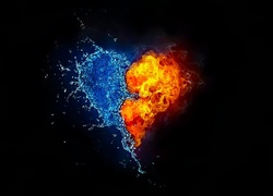 Grafika, Serce, Woda, Ogień, Miłość