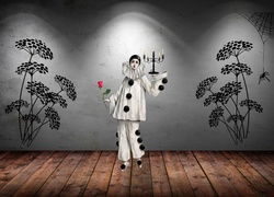 Grafika, Pierrot, Rośliny, Róża