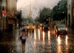 Deszcz, Kobieta, Miasto, Ulica