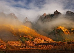 Jesień, Las, Góry, Chmury