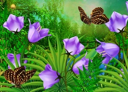 Kwiaty, Motylki, Trawa
