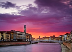 Most, Pisa, Włochy, Rzeka, Domy