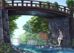 Dziewczyna, Rzeka, Most, Park, Manga, Anime