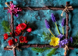 Wiosenne, Kwiaty, Hiacynt, Pigwa, Kompozycja