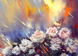 Malarstwo, Obraz, Kwiaty, Róże