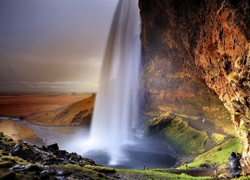 Wodospad, Skały, Islandia, Ludzie
