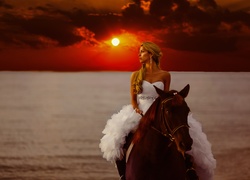 Kobieta, Koń, Zachód słońca