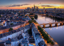 Frankfurt, Niemcy, Noc, Most, Rzeka, Dom
