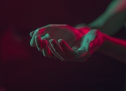 Ręce, Kolorowe, Światła, Ciemny, Pokój