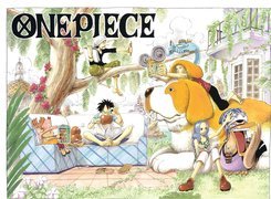 One Piece, pies, ludzie, kanapa