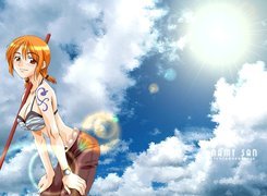 One Piece, kobieta, kij, chmury