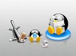 Linux, pingwin, kot, mysz, smoczek, młotek