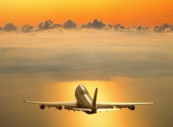 Samolot, Pasażerski, Chmura, Boeing 747