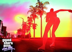 GTA Vice City, miasto, palmy, rolki, postać