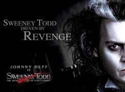 Sweeney Todd, Johnny Depp, fryzura, twarz, napisy