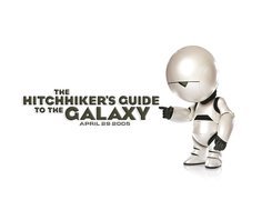 Hitchhikers Guide To The Galaxy, napis, robot, tło