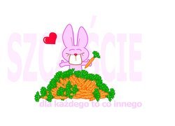 Różowy,królik,marchewki,napis,szczęście