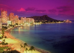 Wyspa, Waikiki, Hawaje, Zachód, Słońca