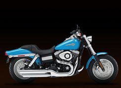 Błękitny, Harley Davidson Fat Bob, Polerowane, Wydechy