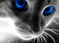 Kot, Sierść, Niebieskie, Oczy, 3D