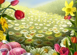 Kolorowe, Wiosenne, Kwiatki, Malowane, Jaja, Wielkanocne