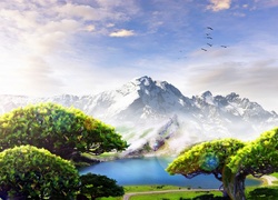 Raj, Drzewa, Góry, Jezioro