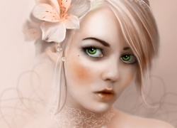 Kobieta, Jasne, Włosy, Kwiat, Zielone, Oczy