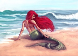 Ariel, Mała Syrenka, Syrena, Plaża, Ogon