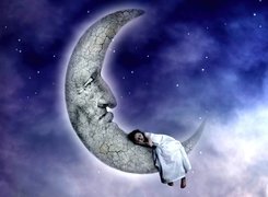 Noc, Księżyc, Śpiące, Dziecko