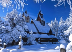 Kościół, Cmentarz, Zima, Śnieg