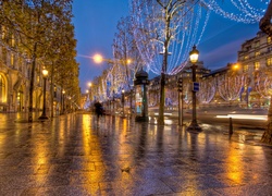 Noc, Świąteczne, Dekoracje, Paryż, Francja
