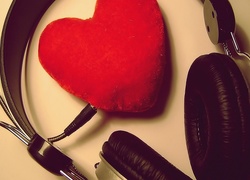 Słuchawki, Muzyka, Czerwone, Serce