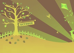 Jesień, Drzewo, Opadające, Liście, Jeleń, Grafika