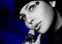 Kobieta, Twarz, Niebieskie, Oczy