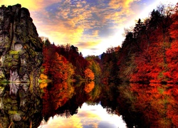 Jesień, Góry, Rzeka, Odbicie, Lustrzane