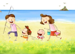 Szczęśliwa, Rodzinka, Plaża, Morze