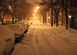 Zima, Miasto, Pokryte, Śniegiem