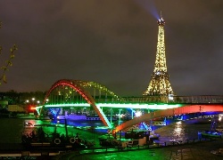 Wieża, Eiffel, Noc, Paryż