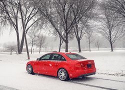 Czerwone, Audi S4 B8, Sedan, Śnieg, Zima