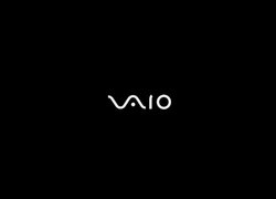 Białe logo VAIO na czarnym tle