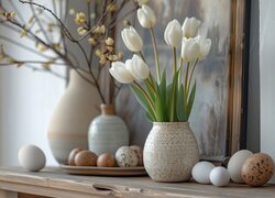 Tulipany, Białe, Kwiaty, Pisanki, Wielkanoc