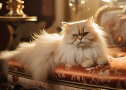 Biały kot perski na sofie