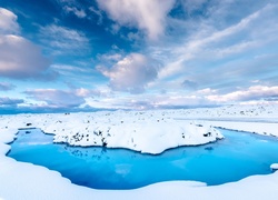 Islandia, Błękitna Laguna, Źródła geotermalne, Lód, Chmury, Zima