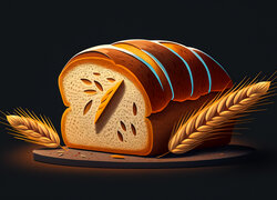 Bochenek chleba i zboże na czarnym tle w grafice