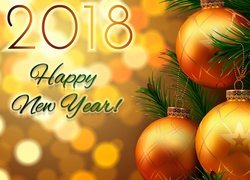 Sylwester, Nowy Rok, 2018, Happy New Year, Choinka, Bombki, Bokeh